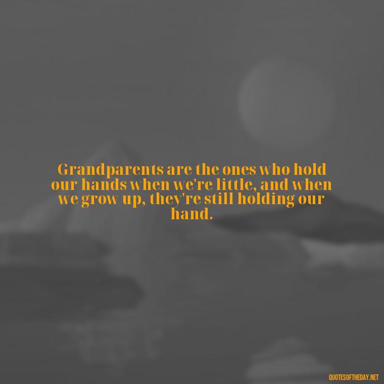 Grandparents are the ones who hold our hands when we're little, and when we grow up, they're still holding our hand. - Quotes About A Grandparents Love