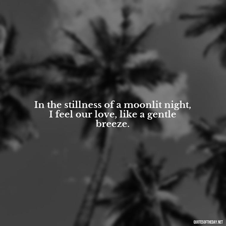 In the stillness of a moonlit night, I feel our love, like a gentle breeze. - Love Moonlight Quotes