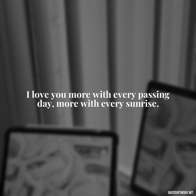 I love you more with every passing day, more with every sunrise. - Lesbian Quotes About Love For Her