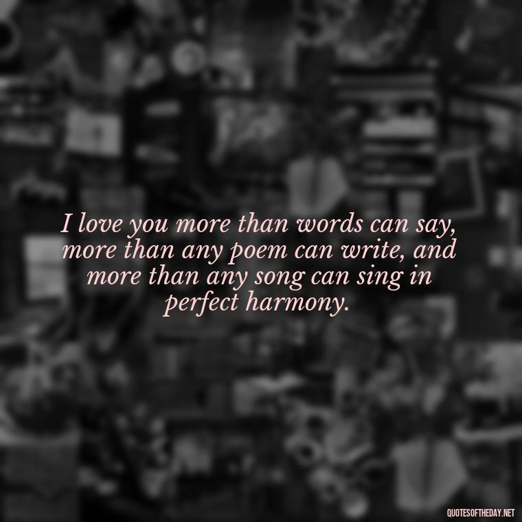 I love you more than words can say, more than any poem can write, and more than any song can sing in perfect harmony. - My Love Towards You Quotes