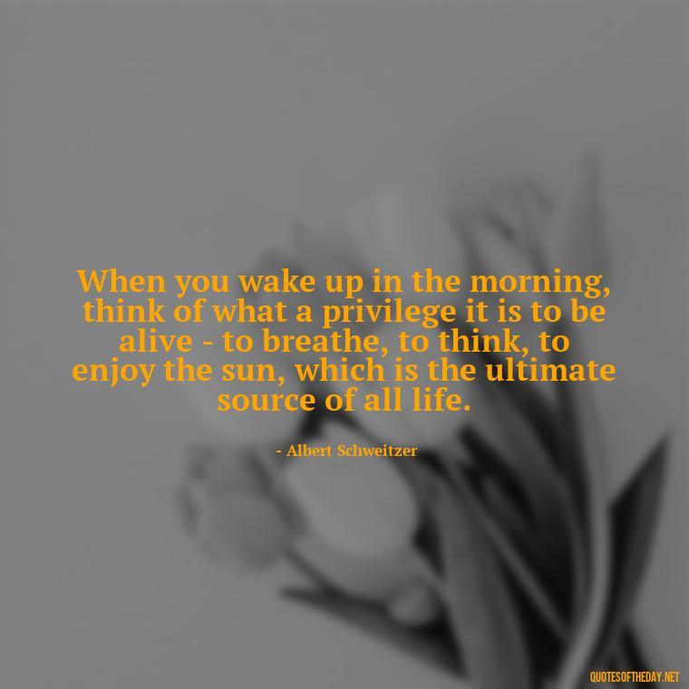 When you wake up in the morning, think of what a privilege it is to be alive - to breathe, to think, to enjoy the sun, which is the ultimate source of all life. - Love The Sunshine Quotes