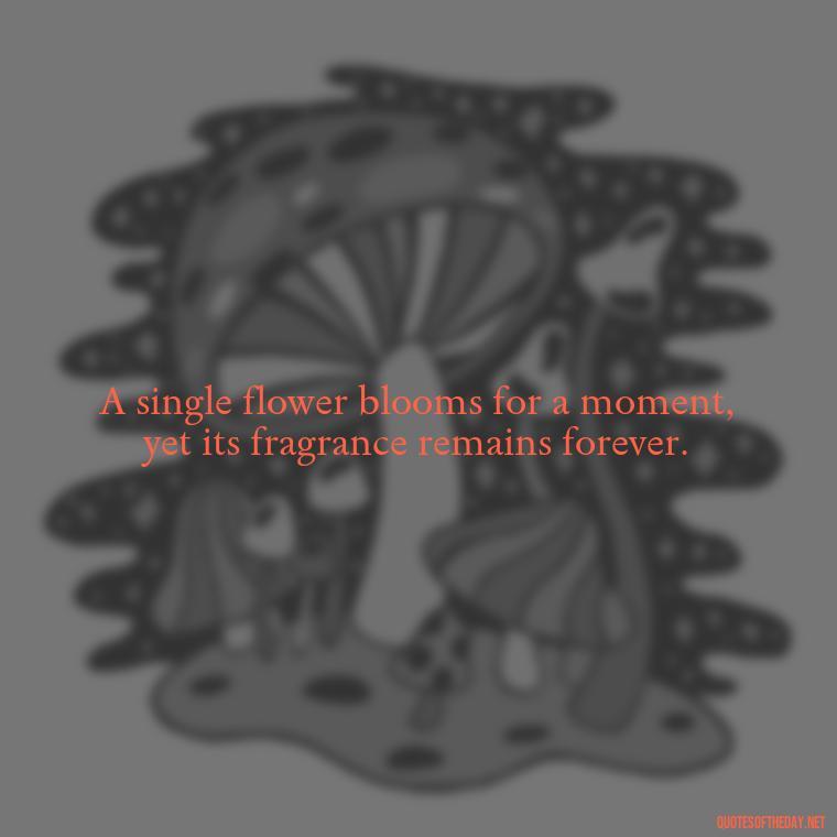 A single flower blooms for a moment, yet its fragrance remains forever. - Japanese Short Quotes