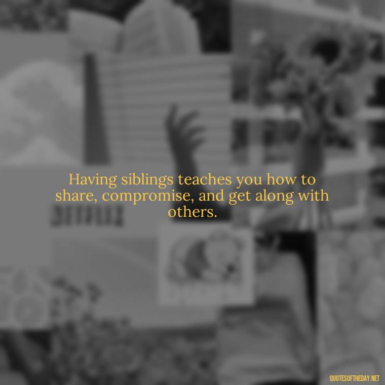 Having siblings teaches you how to share, compromise, and get along with others. - Quotes About Sibling Love