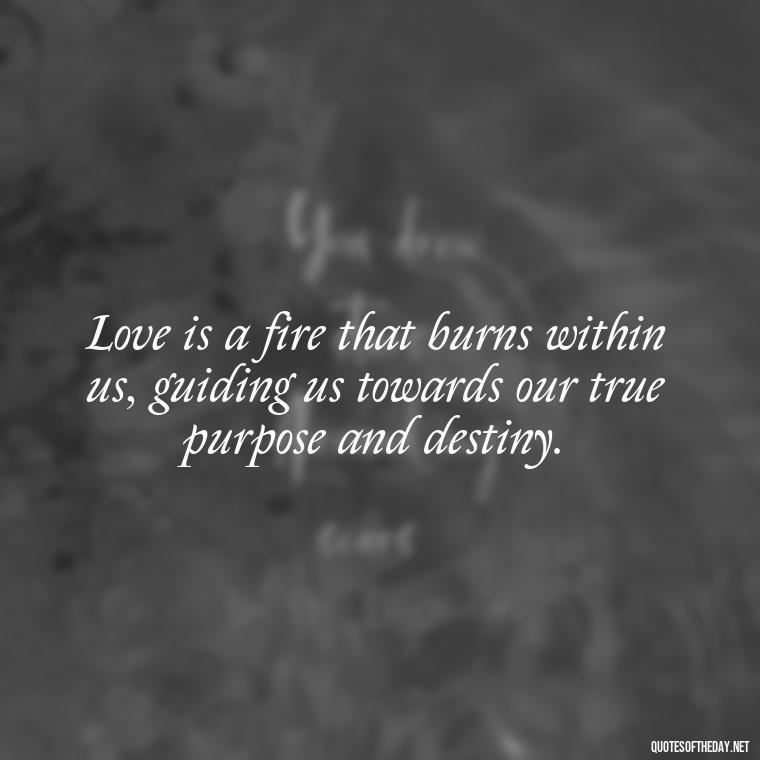 Love is a fire that burns within us, guiding us towards our true purpose and destiny. - Quotes About Seeking Love