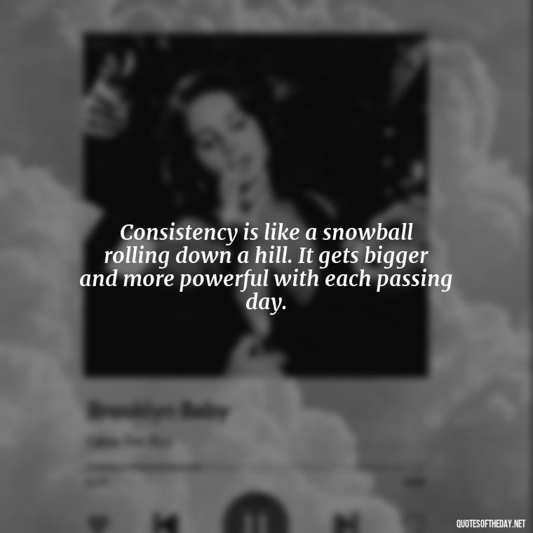 Consistency is like a snowball rolling down a hill. It gets bigger and more powerful with each passing day. - Consistency Quotes Short