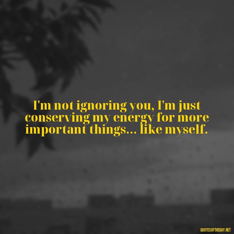 I'm not ignoring you, I'm just conserving my energy for more important things... like myself. - Baddie Short Sassy Quotes